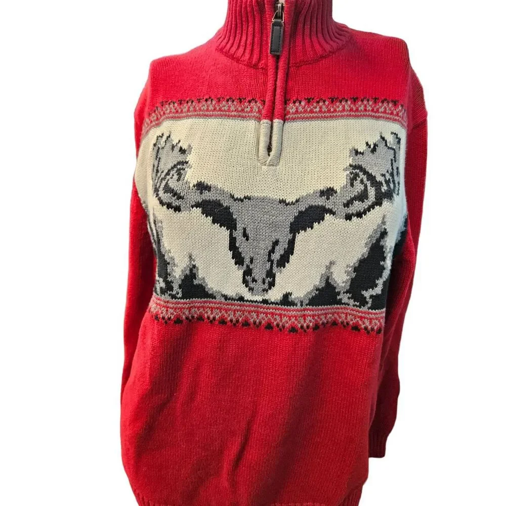 Chaps Red Winter Sweater Moose Antlers Medium Fall Christmas